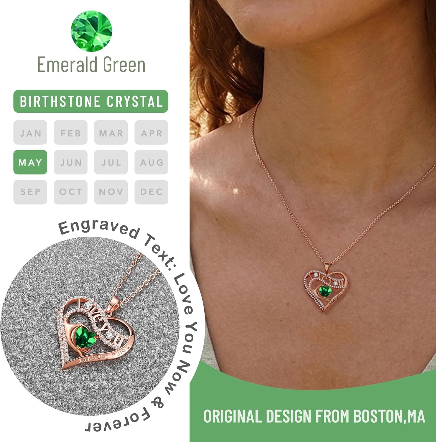 imageLeafael Gift Necklaces for Women Heart in Hand I Love You Birthstone Crystal for 12 Months Birthday Anniversary Jewelry for Wife Girlfriend Mom Rose Gold or Gunmetal Plated 18 2 Chain05MayEmerald GreenRose Gold Plated
