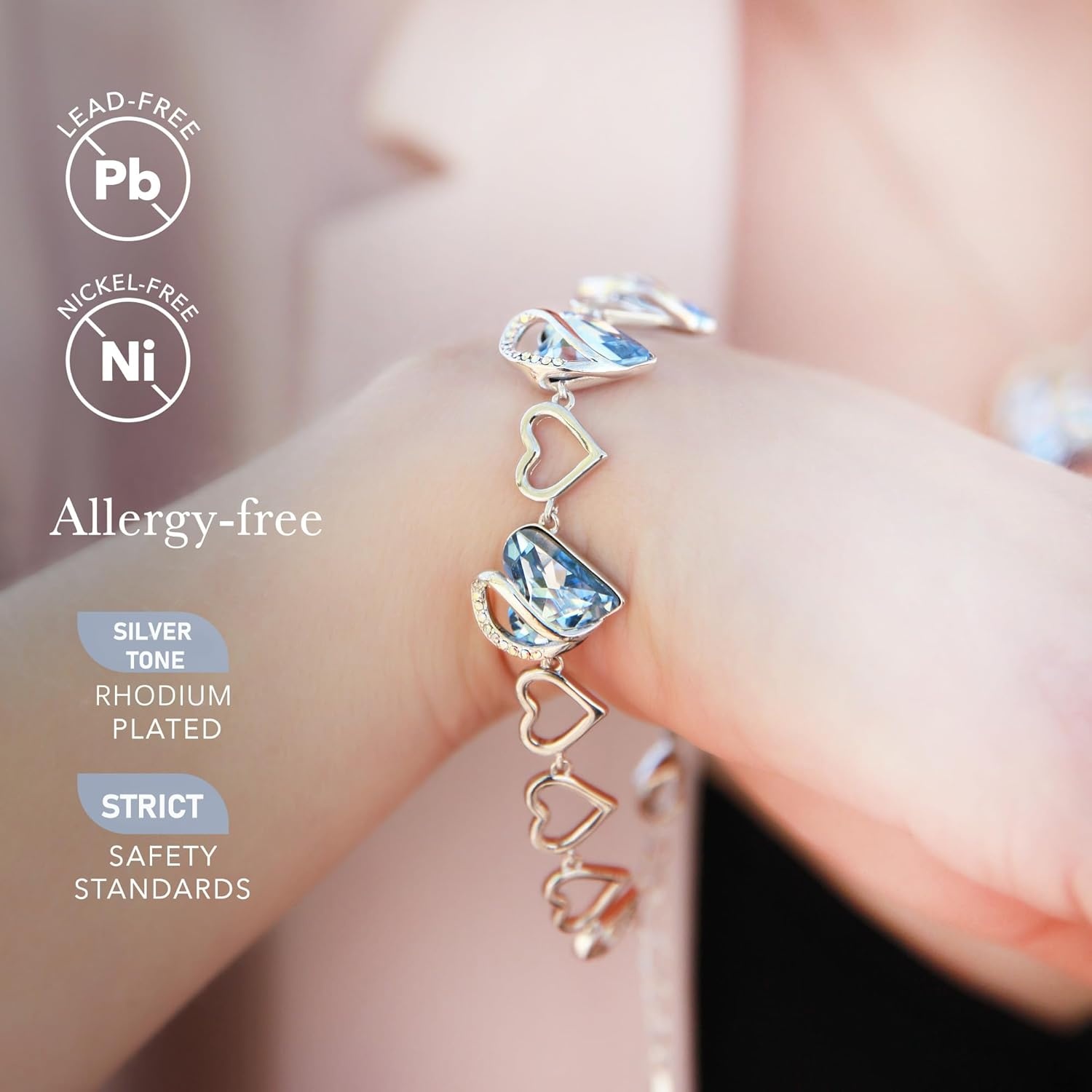imageLeafael Infinity Love Heart Gift Bracelet for Women Birthstone or Healing Stone Crystal Silver Tone 7inch Chain and 2inch Extender03March DecemberLight Sapphire Blue