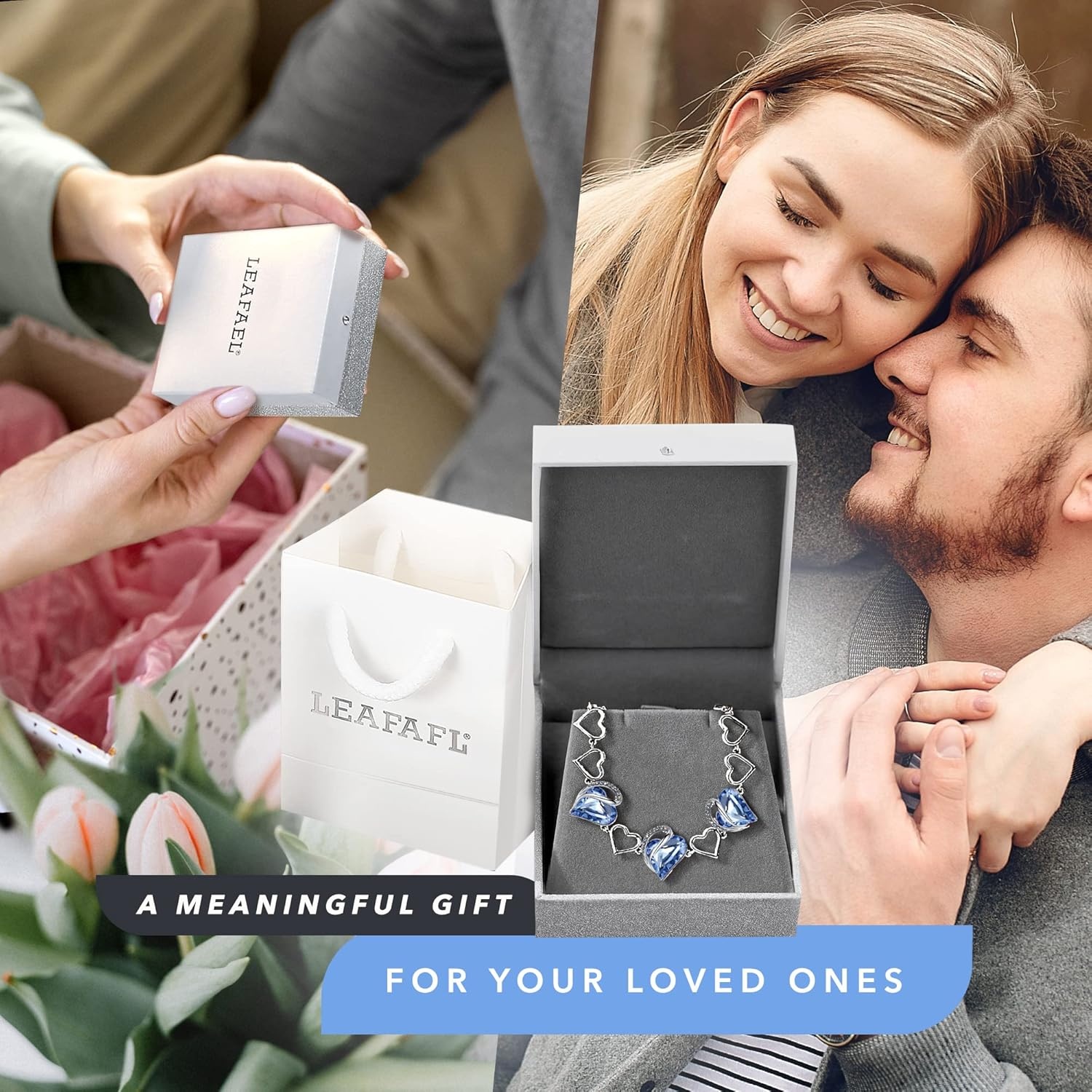 imageLeafael Infinity Love Heart Gift Bracelet for Women Birthstone or Healing Stone Crystal Silver Tone 7inch Chain and 2inch Extender03March DecemberLight Sapphire Blue