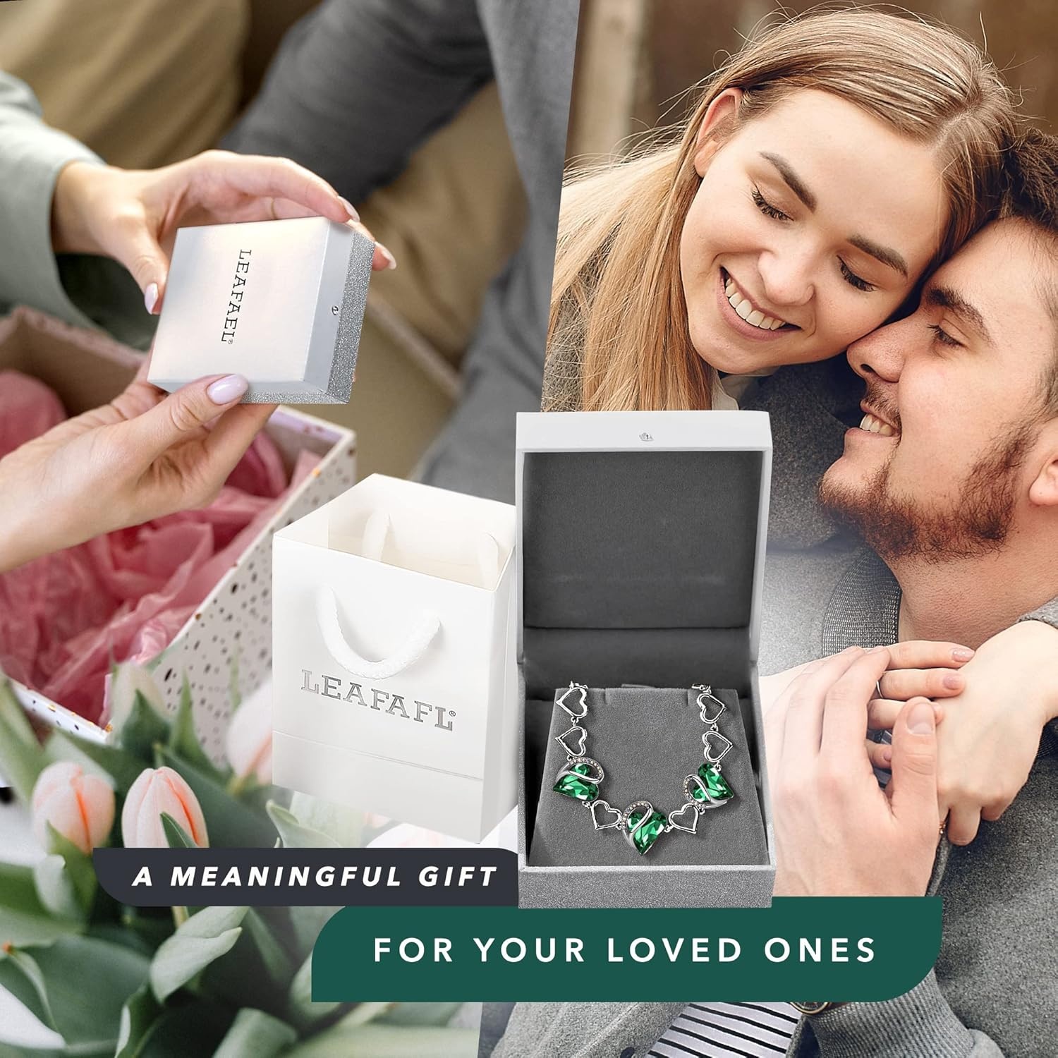 imageLeafael Infinity Love Heart Gift Bracelet for Women Birthstone or Healing Stone Crystal Silver Tone 7inch Chain and 2inch Extender05MayEmerald Green