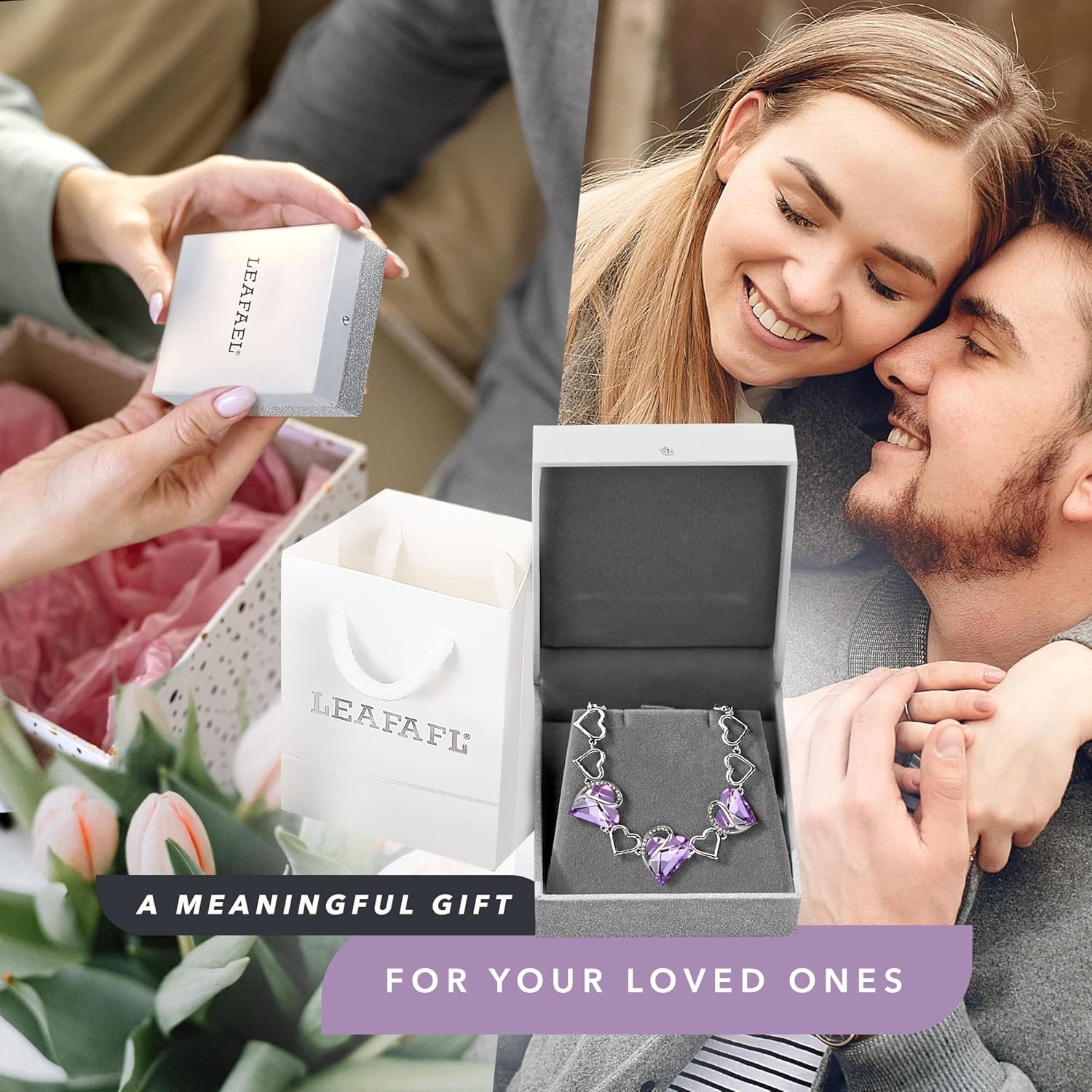 imageLeafael Infinity Love Heart Gift Bracelet for Women Birthstone or Healing Stone Crystal Silver Tone 7inch Chain and 2inch Extender06JuneAlexandrite Light Purple