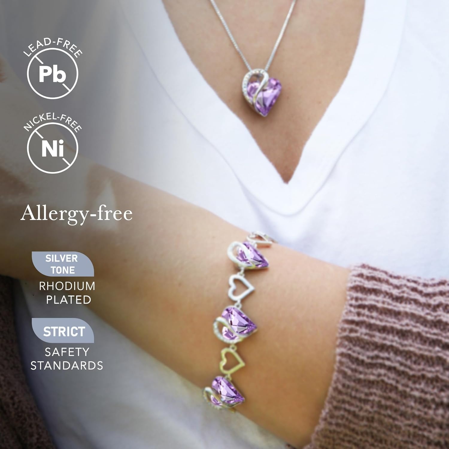 imageLeafael Infinity Love Heart Gift Bracelet for Women Birthstone or Healing Stone Crystal Silver Tone 7inch Chain and 2inch Extender06JuneAlexandrite Light Purple