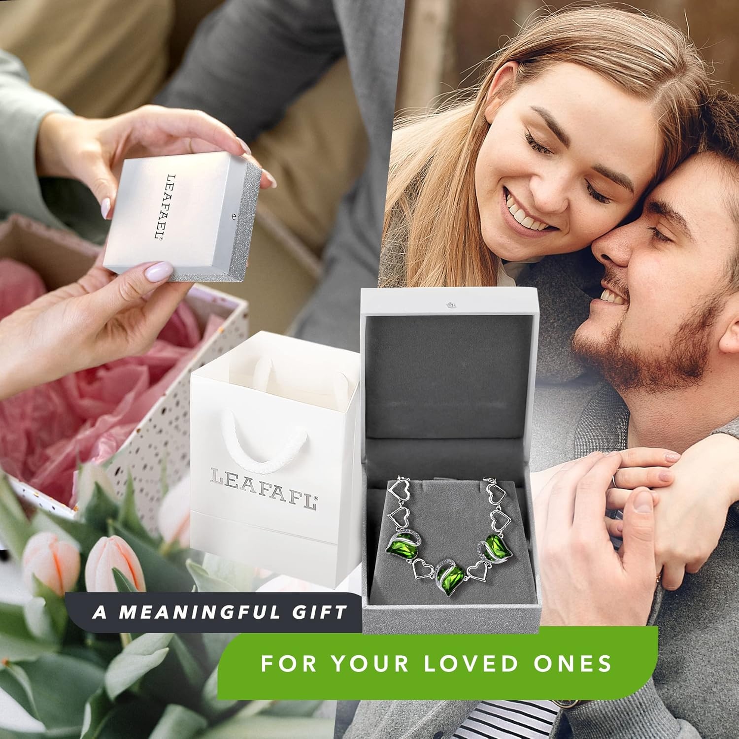 imageLeafael Infinity Love Heart Gift Bracelet for Women Birthstone or Healing Stone Crystal Silver Tone 7inch Chain and 2inch Extender08AugustPeridot Green