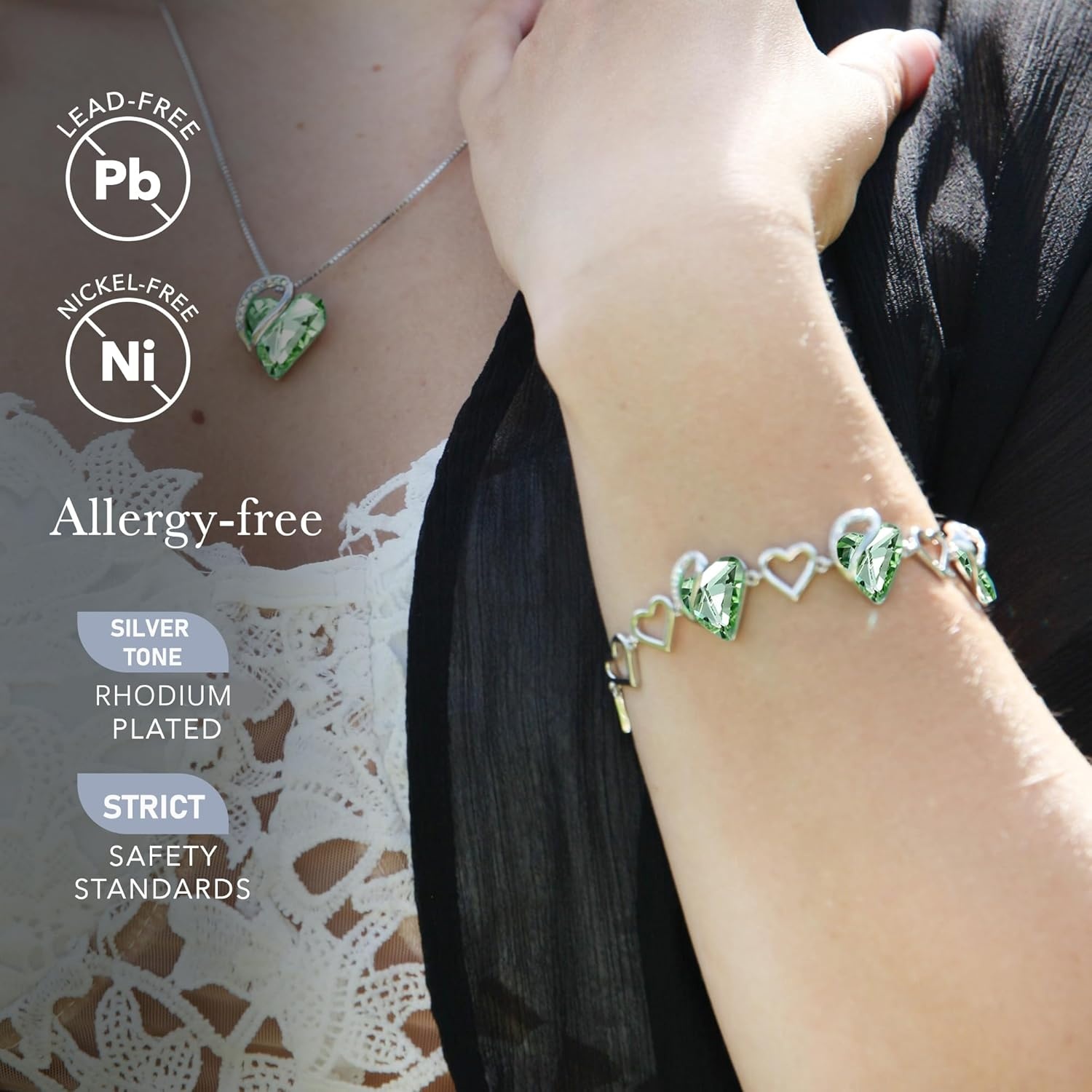 imageLeafael Infinity Love Heart Gift Bracelet for Women Birthstone or Healing Stone Crystal Silver Tone 7inch Chain and 2inch Extender08bAugustHealing Stone for ConfidenceLight Chrysolite Green