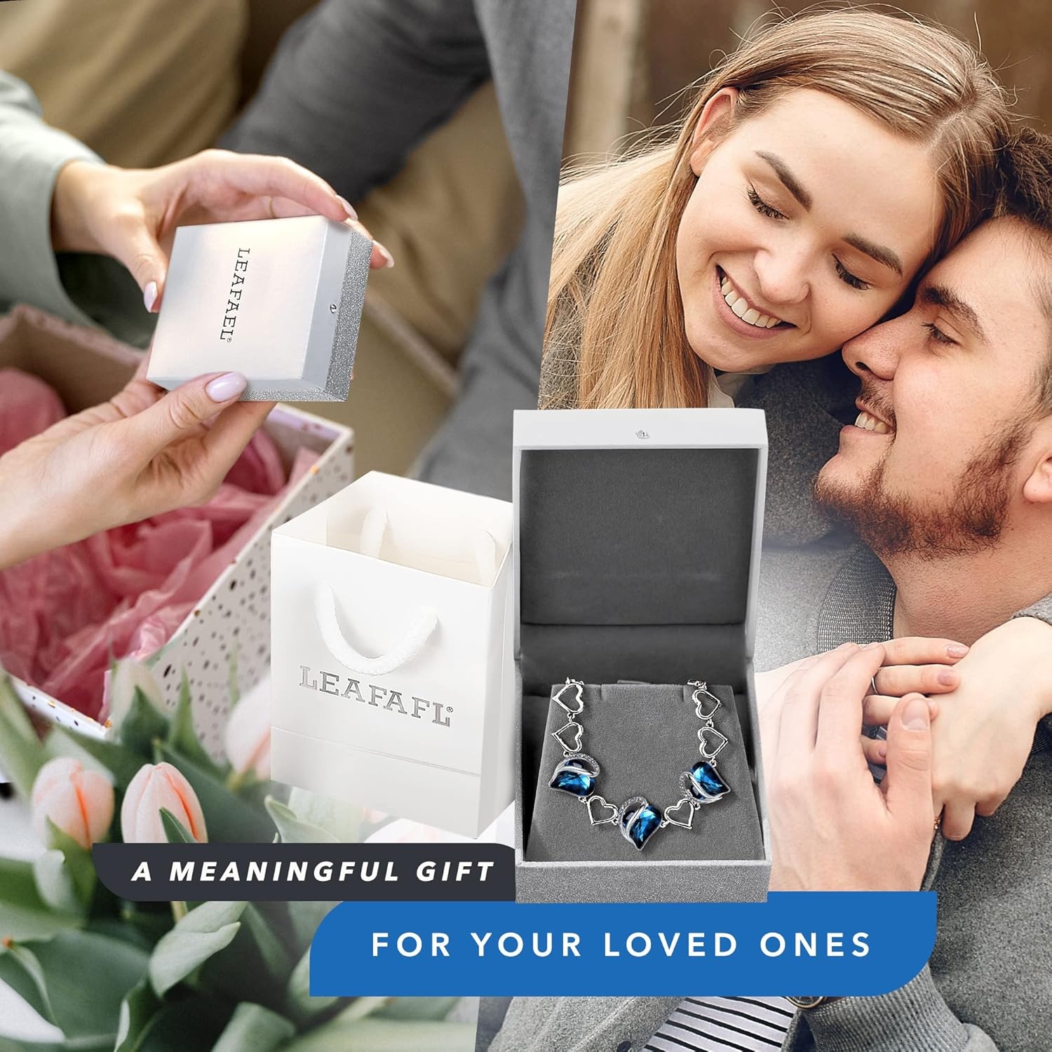 imageLeafael Infinity Love Heart Gift Bracelet for Women Birthstone or Healing Stone Crystal Silver Tone 7inch Chain and 2inch Extender09aSeptemberBermuda Sapphire Blue