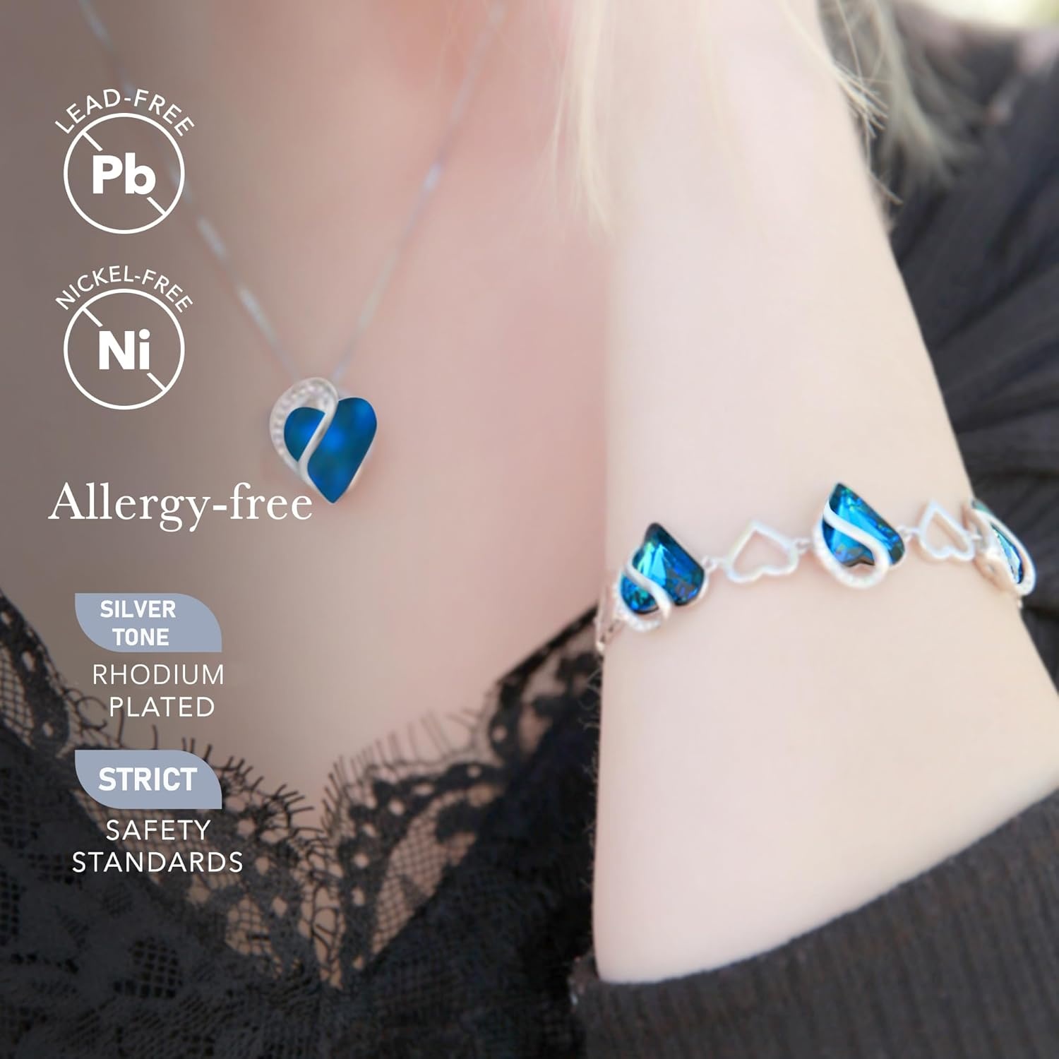 imageLeafael Infinity Love Heart Gift Bracelet for Women Birthstone or Healing Stone Crystal Silver Tone 7inch Chain and 2inch Extender09aSeptemberBermuda Sapphire Blue