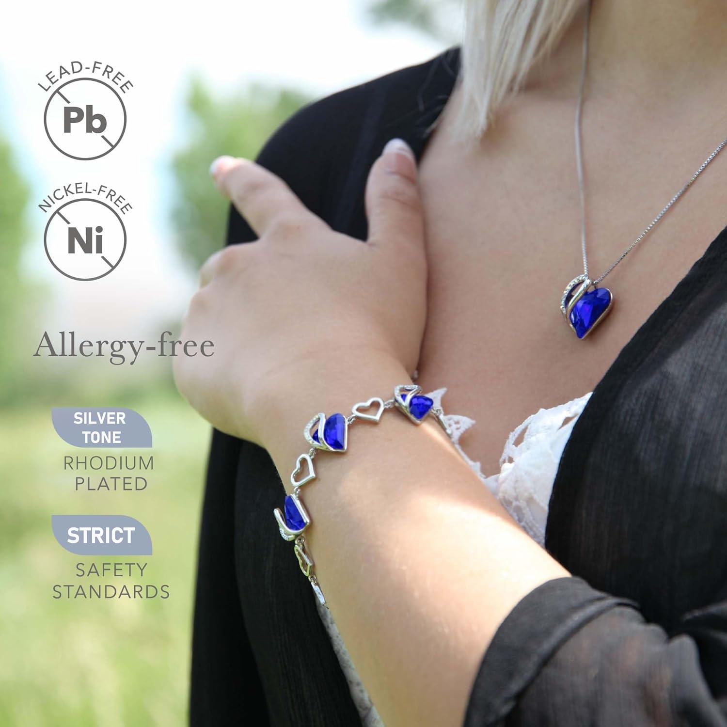 imageLeafael Infinity Love Heart Gift Bracelet for Women Birthstone or Healing Stone Crystal Silver Tone 7inch Chain and 2inch Extender09bSeptemberHealing Stone for WisdomCobalt Blue