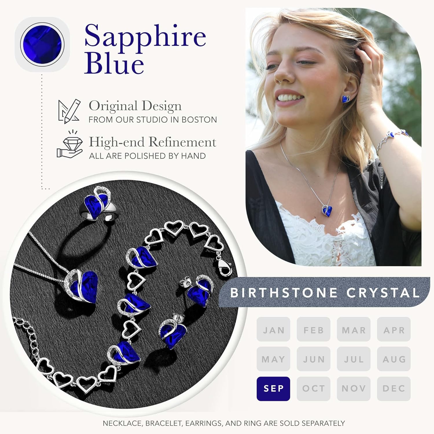 imageLeafael Infinity Love Heart Gift Bracelet for Women Birthstone or Healing Stone Crystal Silver Tone 7inch Chain and 2inch Extender09bSeptemberHealing Stone for WisdomCobalt Blue