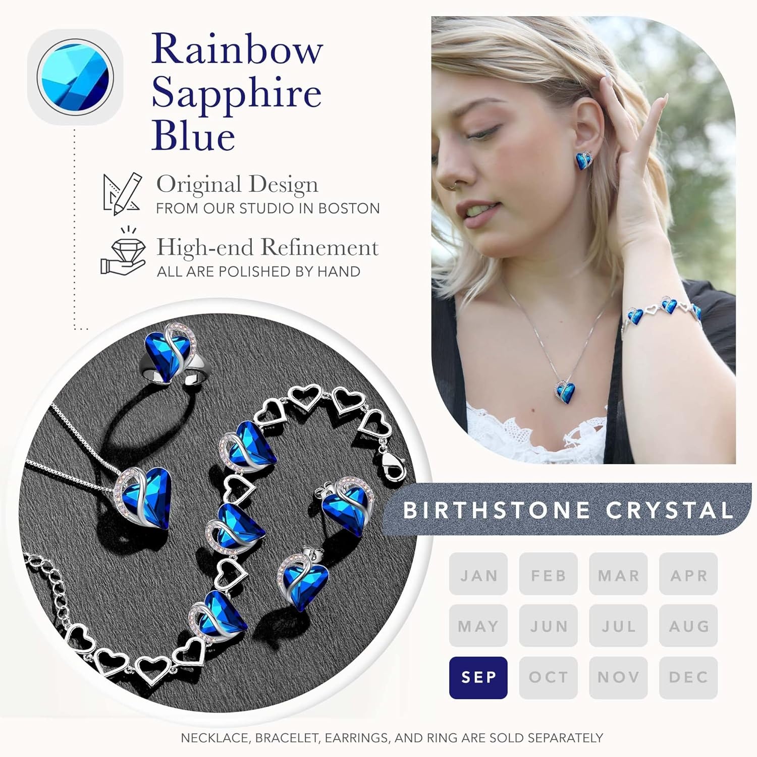 imageLeafael Infinity Love Heart Gift Bracelet for Women Birthstone or Healing Stone Crystal Silver Tone 7inch Chain and 2inch Extender09cSeptemberHealing Stone for HealthRainbow Blue