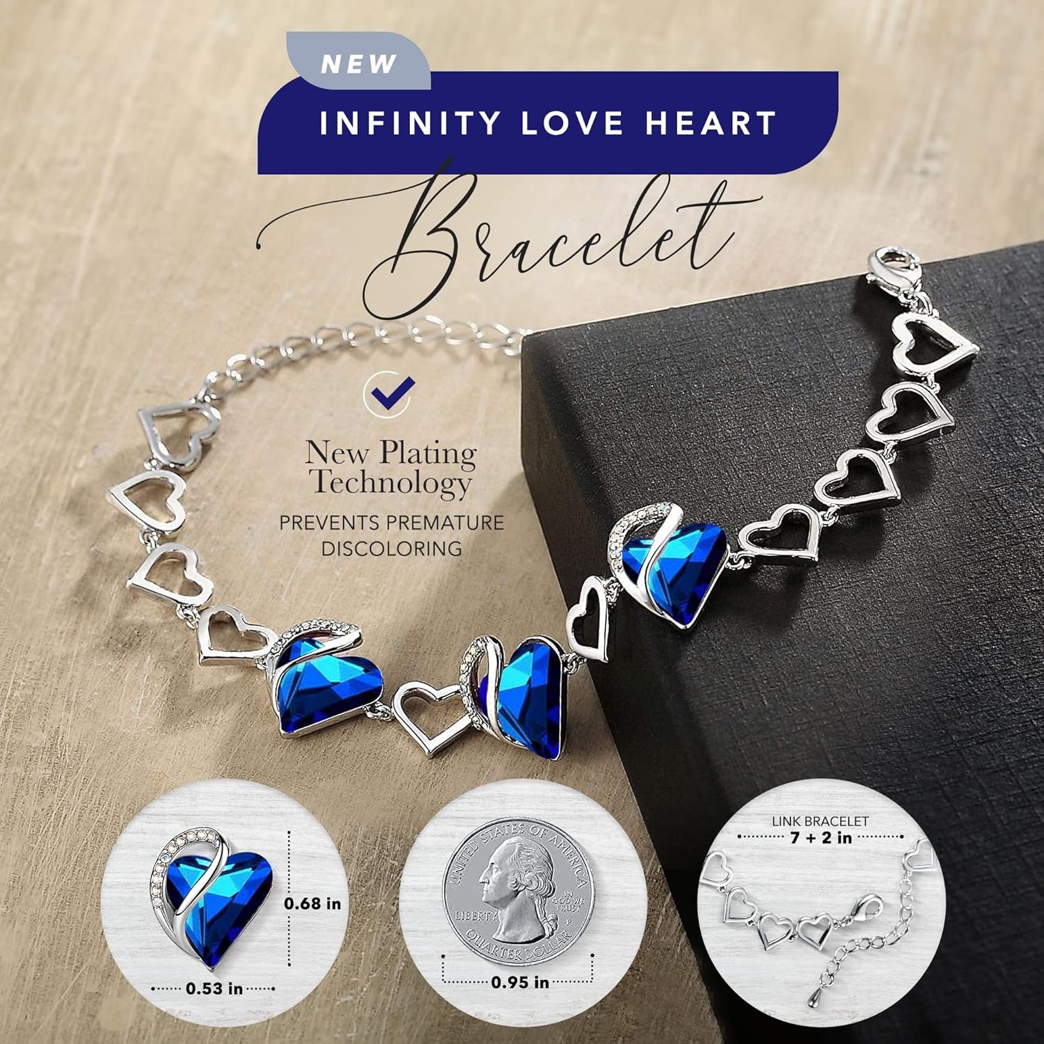 imageLeafael Infinity Love Heart Gift Bracelet for Women Birthstone or Healing Stone Crystal Silver Tone 7inch Chain and 2inch Extender09cSeptemberHealing Stone for HealthRainbow Blue