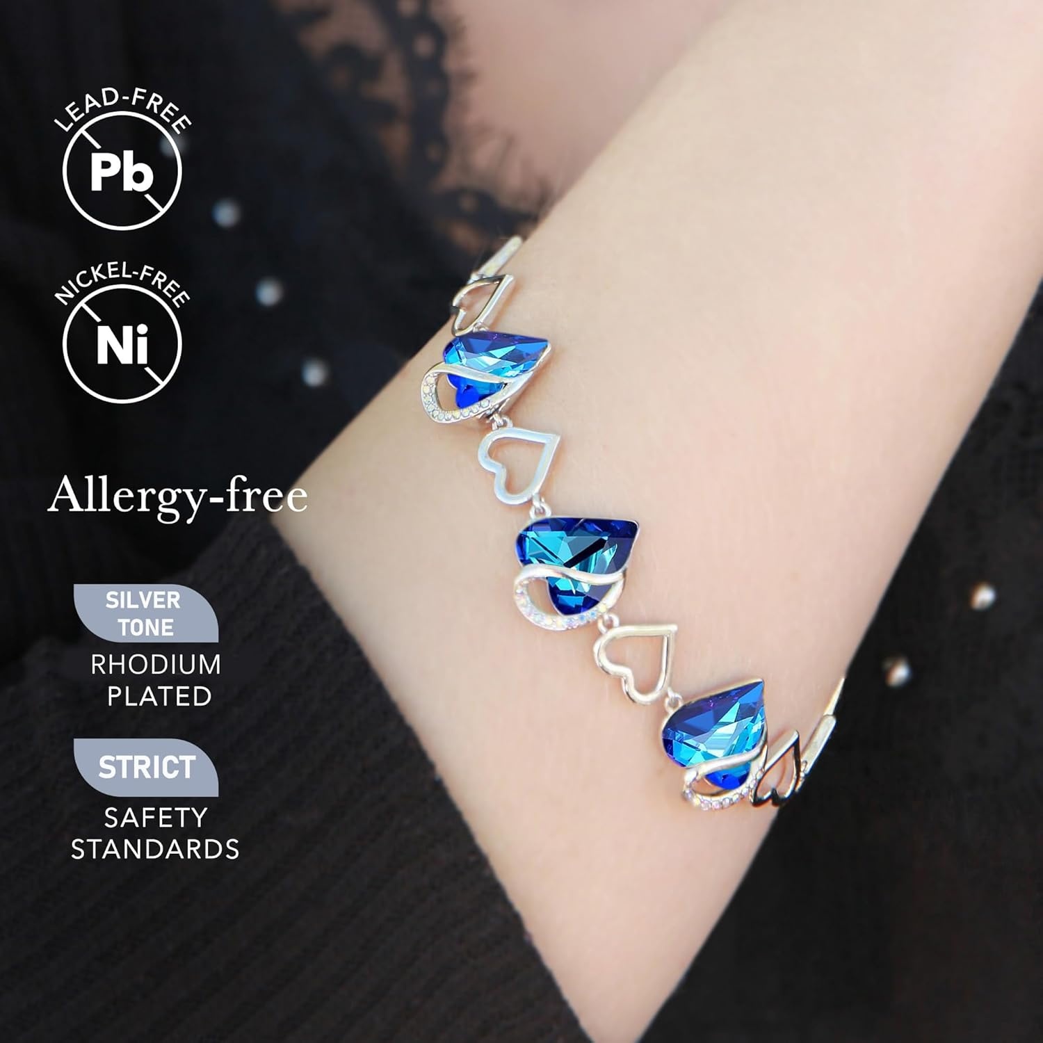 imageLeafael Infinity Love Heart Gift Bracelet for Women Birthstone or Healing Stone Crystal Silver Tone 7inch Chain and 2inch Extender09cSeptemberHealing Stone for HealthRainbow Blue