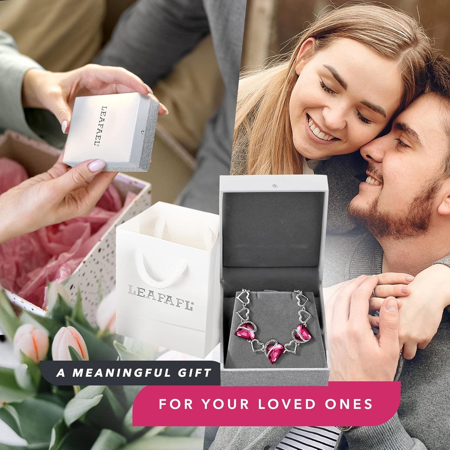 imageLeafael Infinity Love Heart Gift Bracelet for Women Birthstone or Healing Stone Crystal Silver Tone 7inch Chain and 2inch Extender10aOctoberTourmaline Hot Pink