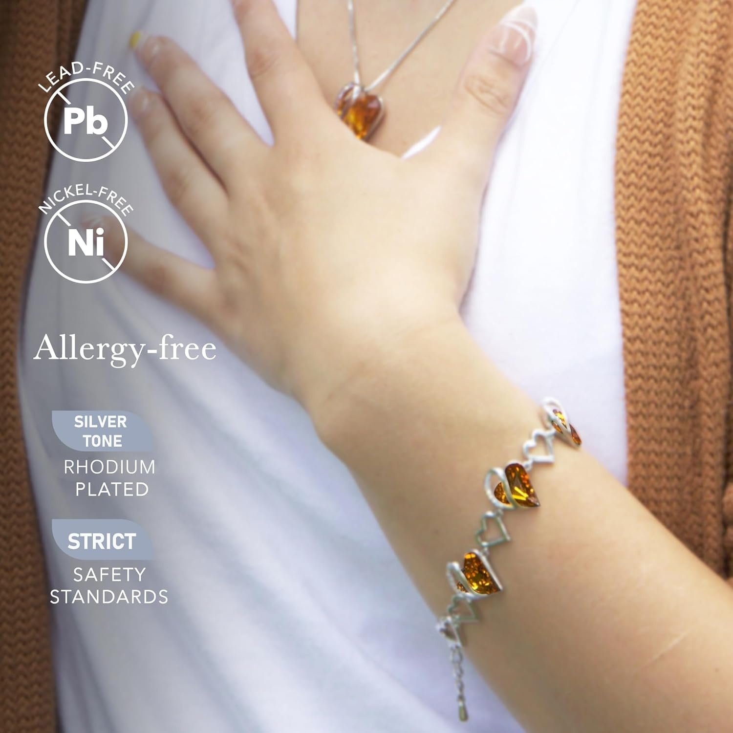 imageLeafael Infinity Love Heart Gift Bracelet for Women Birthstone or Healing Stone Crystal Silver Tone 7inch Chain and 2inch Extender11aNovemberAmber Brown