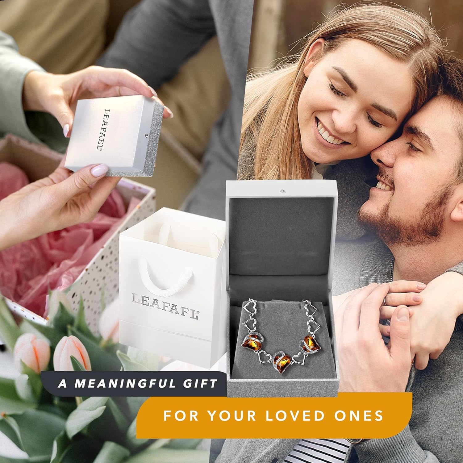 imageLeafael Infinity Love Heart Gift Bracelet for Women Birthstone or Healing Stone Crystal Silver Tone 7inch Chain and 2inch Extender11aNovemberAmber Brown