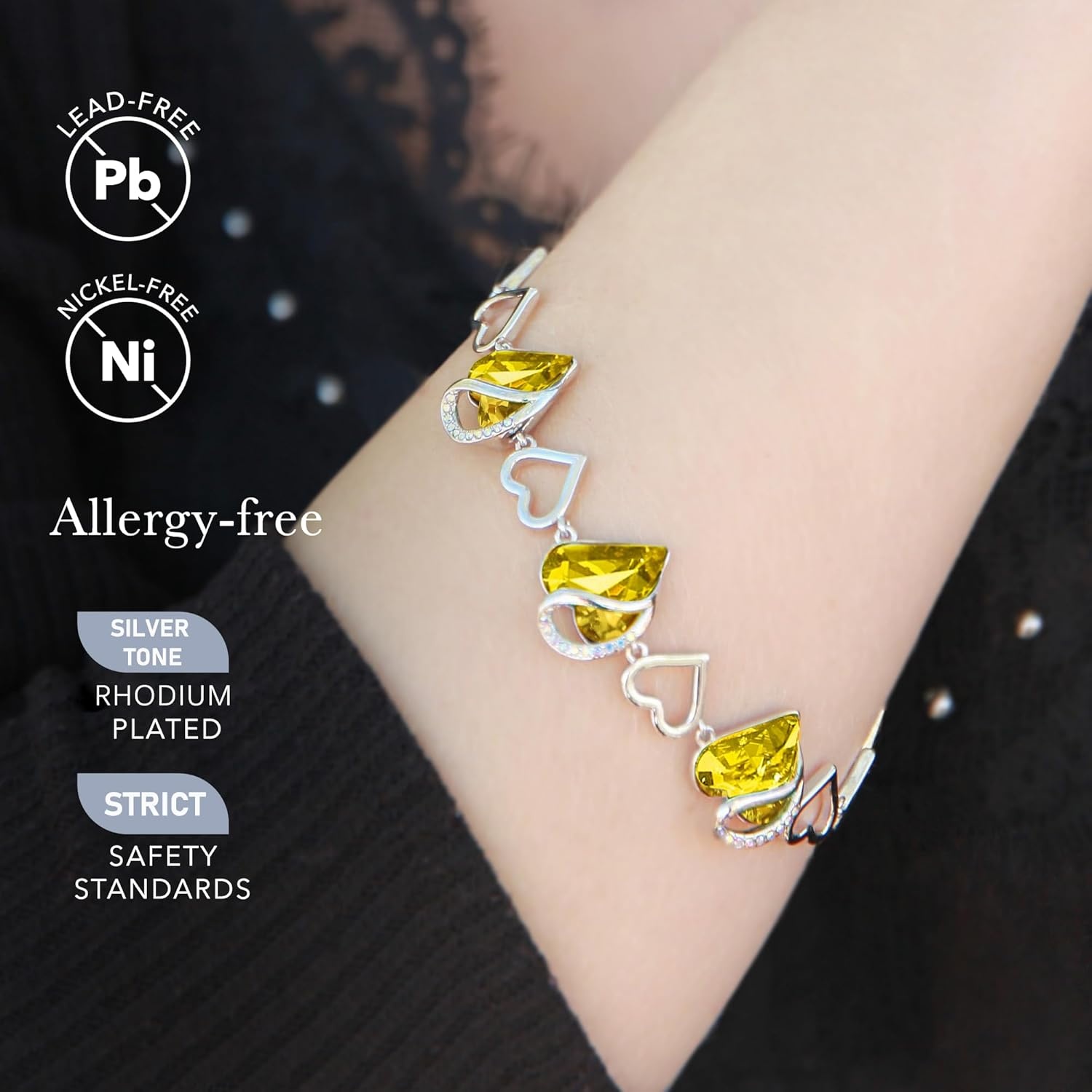 imageLeafael Infinity Love Heart Gift Bracelet for Women Birthstone or Healing Stone Crystal Silver Tone 7inch Chain and 2inch Extender11bNovemberHealing Stone for HappinessCitrine Yellow