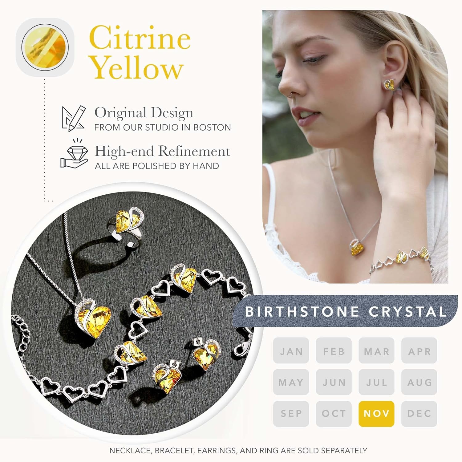 imageLeafael Infinity Love Heart Gift Bracelet for Women Birthstone or Healing Stone Crystal Silver Tone 7inch Chain and 2inch Extender11bNovemberHealing Stone for HappinessCitrine Yellow