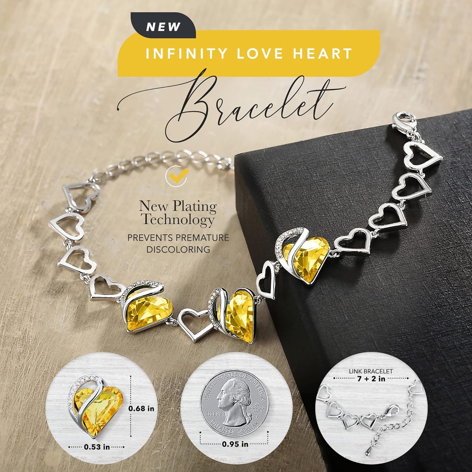 imageLeafael Infinity Love Heart Gift Bracelet for Women Birthstone or Healing Stone Crystal Silver Tone 7inch Chain and 2inch Extender11bNovemberHealing Stone for HappinessCitrine Yellow