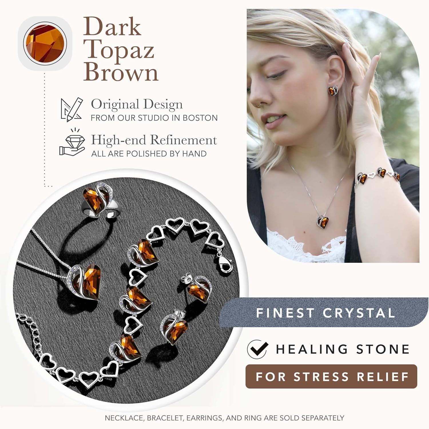 imageLeafael Infinity Love Heart Gift Bracelet for Women Birthstone or Healing Stone Crystal Silver Tone 7inch Chain and 2inch Extender11cNovemberHealing Stone for Stress ReliefDark Topaz Brown