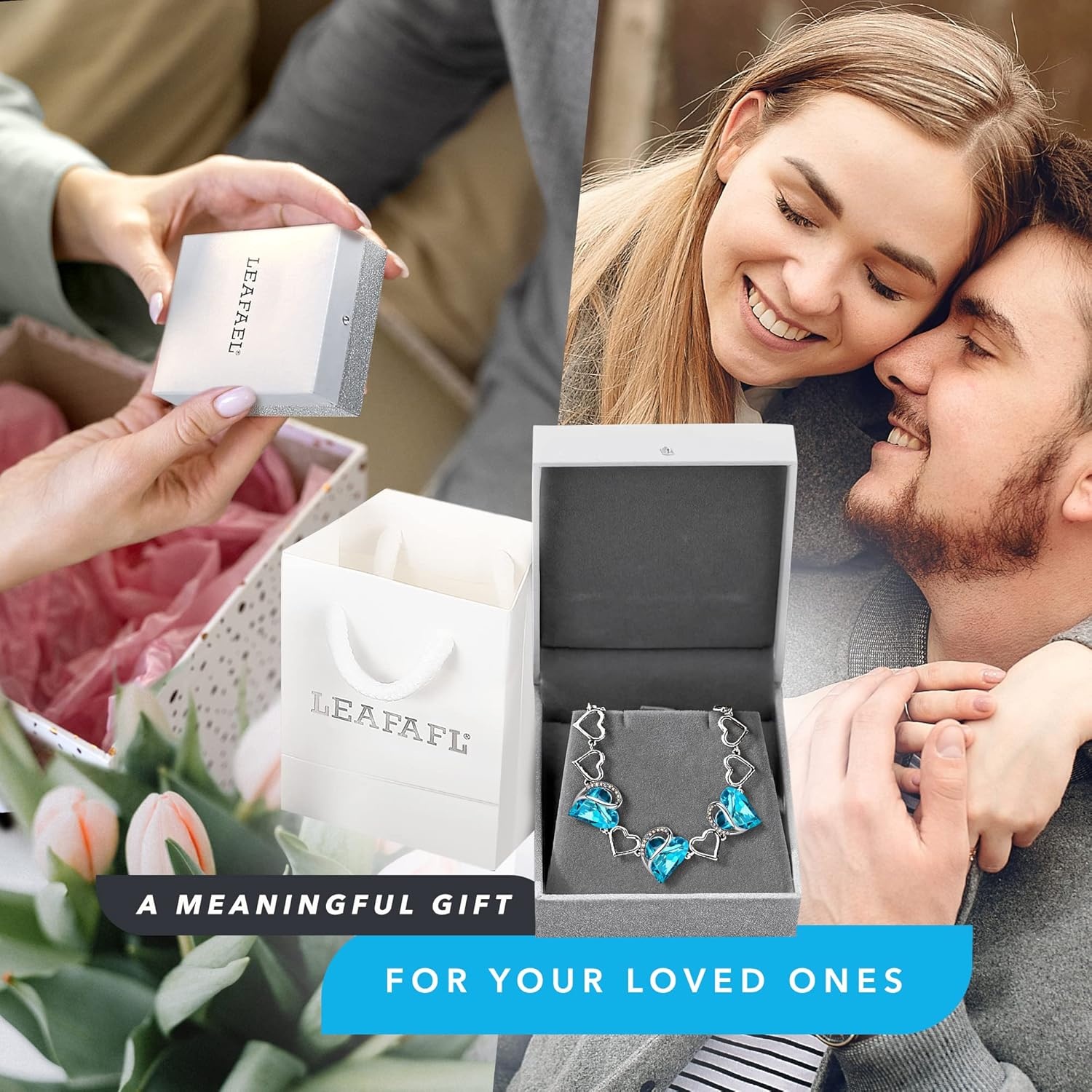 imageLeafael Infinity Love Heart Gift Bracelet for Women Birthstone or Healing Stone Crystal Silver Tone 7inch Chain and 2inch Extender12DecemberTurquoise Aquamarine Blue