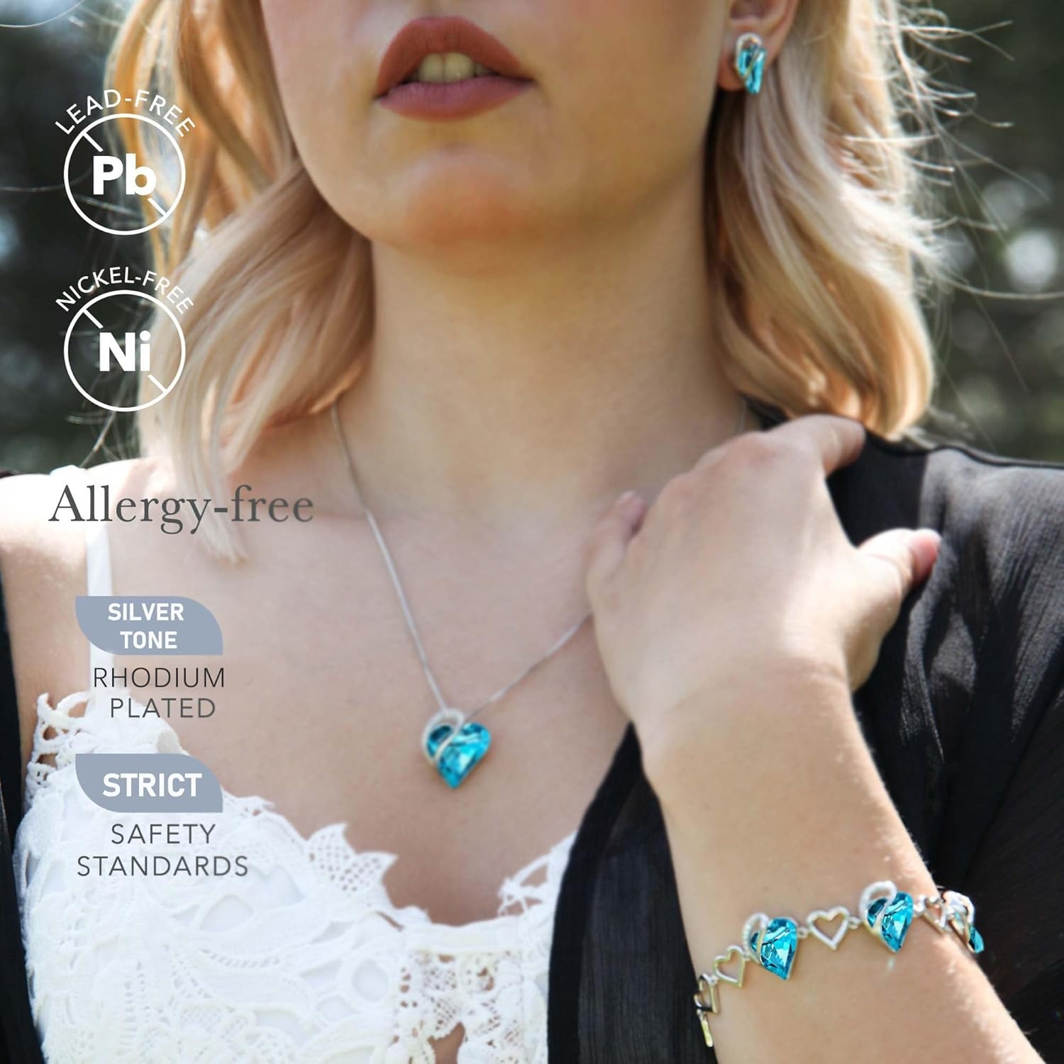 imageLeafael Infinity Love Heart Gift Bracelet for Women Birthstone or Healing Stone Crystal Silver Tone 7inch Chain and 2inch Extender12DecemberTurquoise Aquamarine Blue