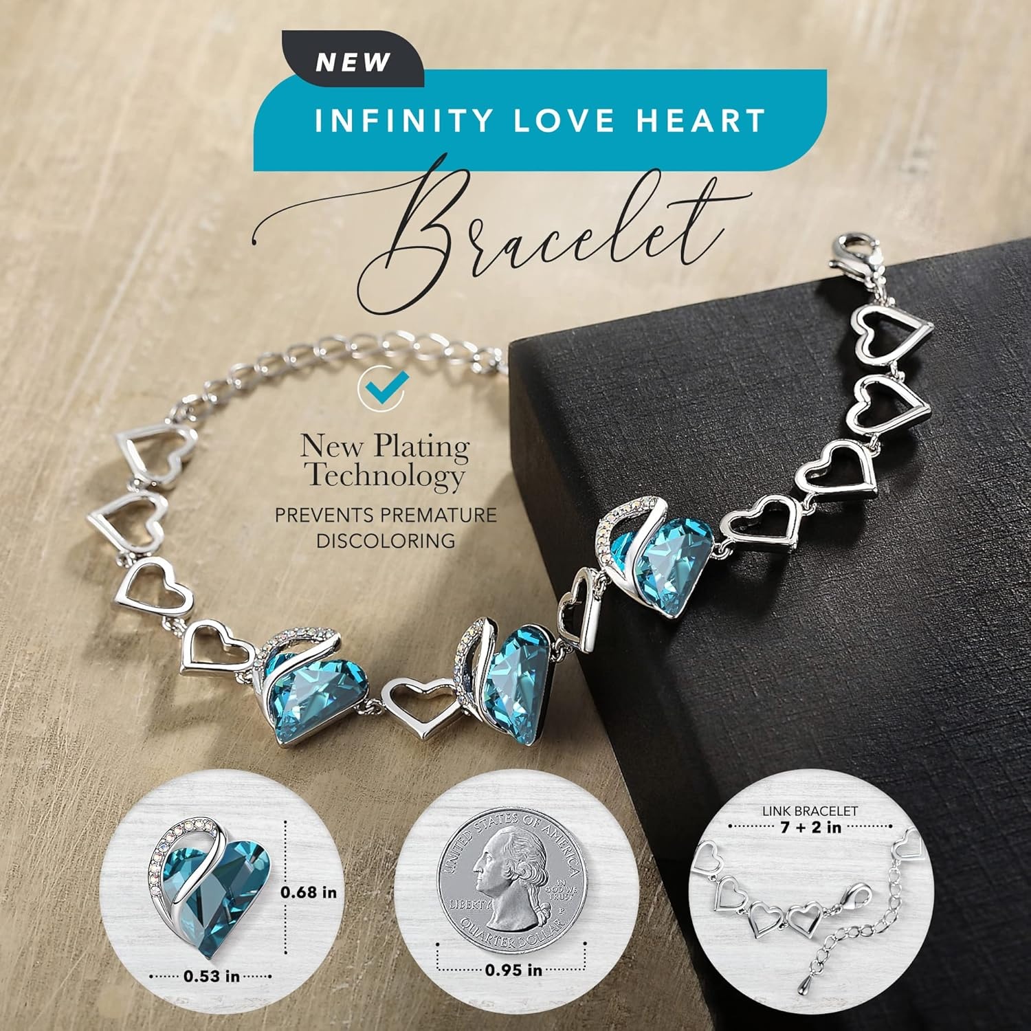 imageLeafael Infinity Love Heart Gift Bracelet for Women Birthstone or Healing Stone Crystal Silver Tone 7inch Chain and 2inch Extender12bDecemberHealing Stone for RelaxationIndicolite Zircon Blue