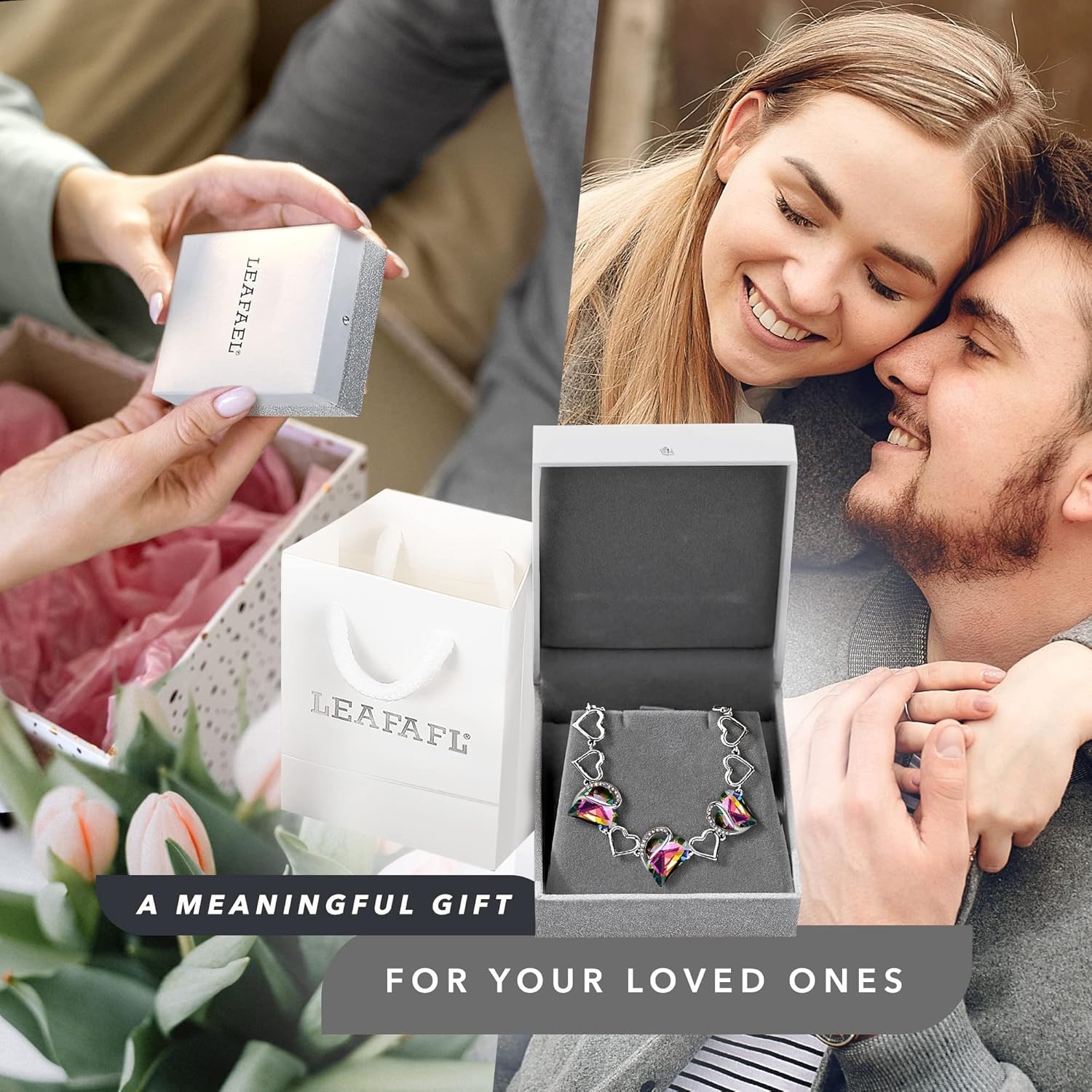 imageLeafael Infinity Love Heart Gift Bracelet for Women Birthstone or Healing Stone Crystal Silver Tone 7inch Chain and 2inch Extender14Healing Stone for ProtectionRainbow Tourmaline Black