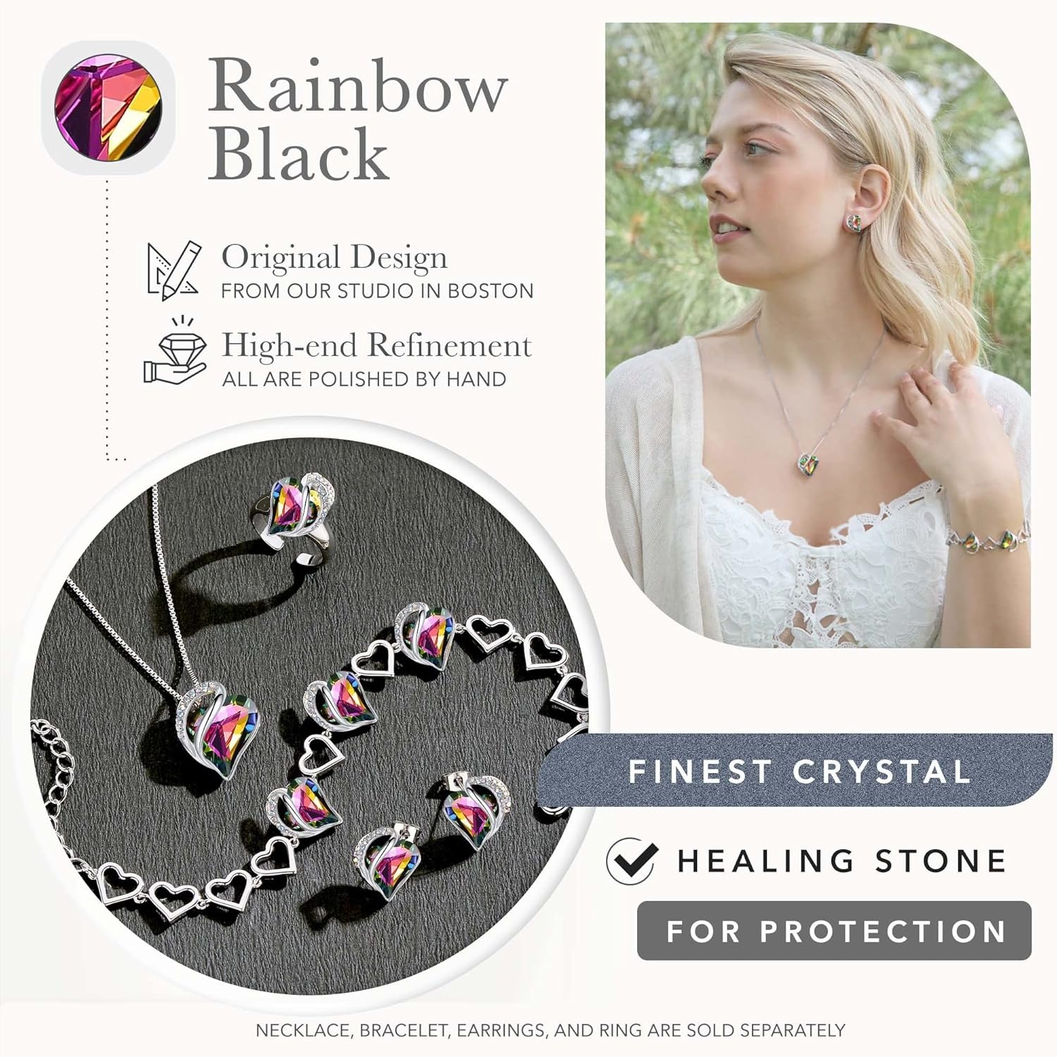 imageLeafael Infinity Love Heart Gift Bracelet for Women Birthstone or Healing Stone Crystal Silver Tone 7inch Chain and 2inch Extender14Healing Stone for ProtectionRainbow Tourmaline Black