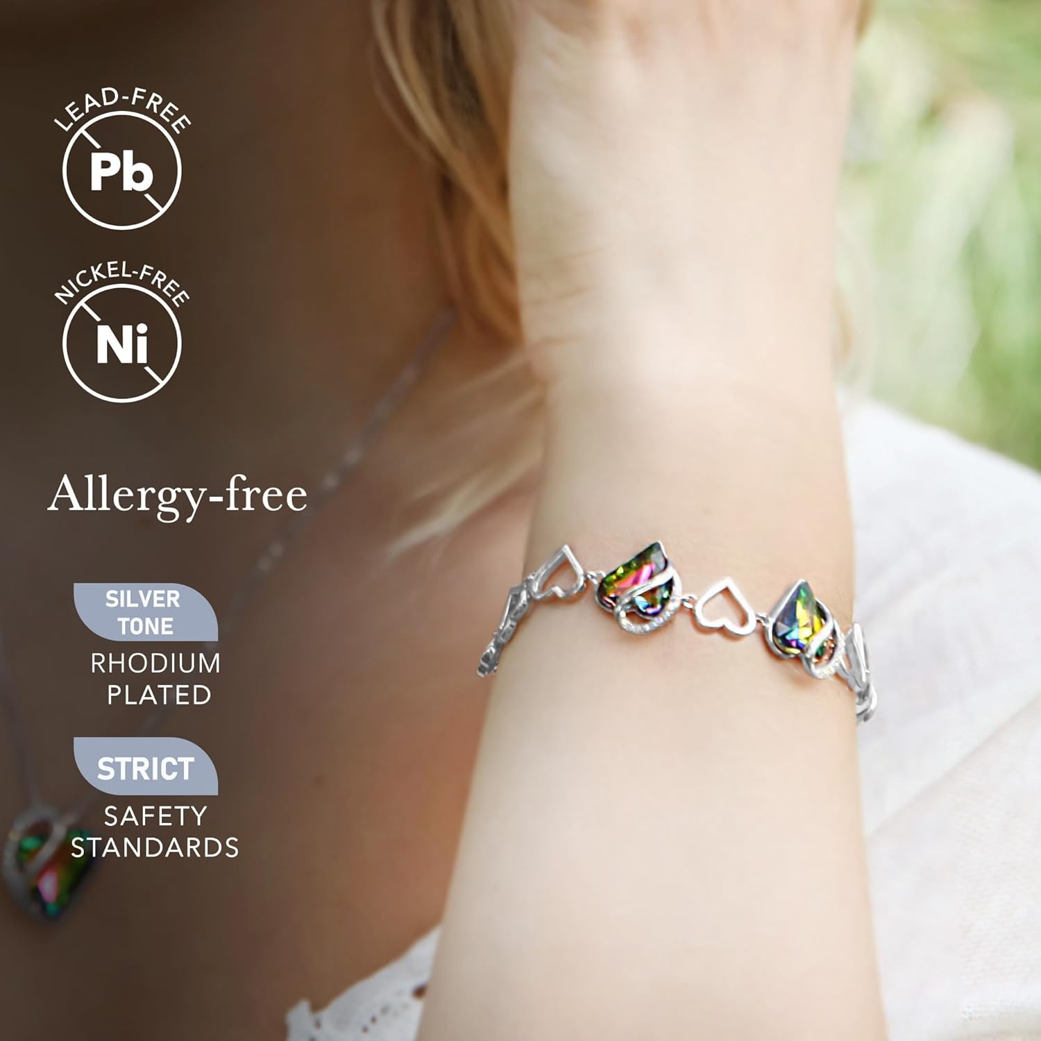 imageLeafael Infinity Love Heart Gift Bracelet for Women Birthstone or Healing Stone Crystal Silver Tone 7inch Chain and 2inch Extender14Healing Stone for ProtectionRainbow Tourmaline Black
