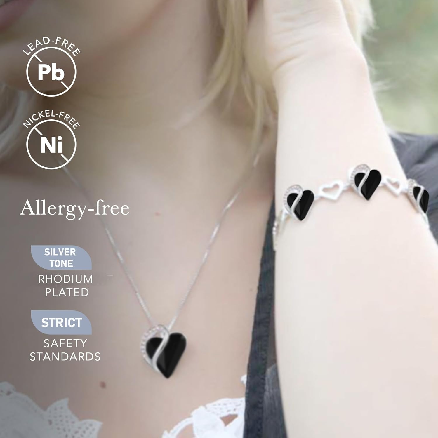 imageLeafael Infinity Love Heart Gift Bracelet for Women Birthstone or Healing Stone Crystal Silver Tone 7inch Chain and 2inch Extender14cHealing Stone for ProtectionJet Black