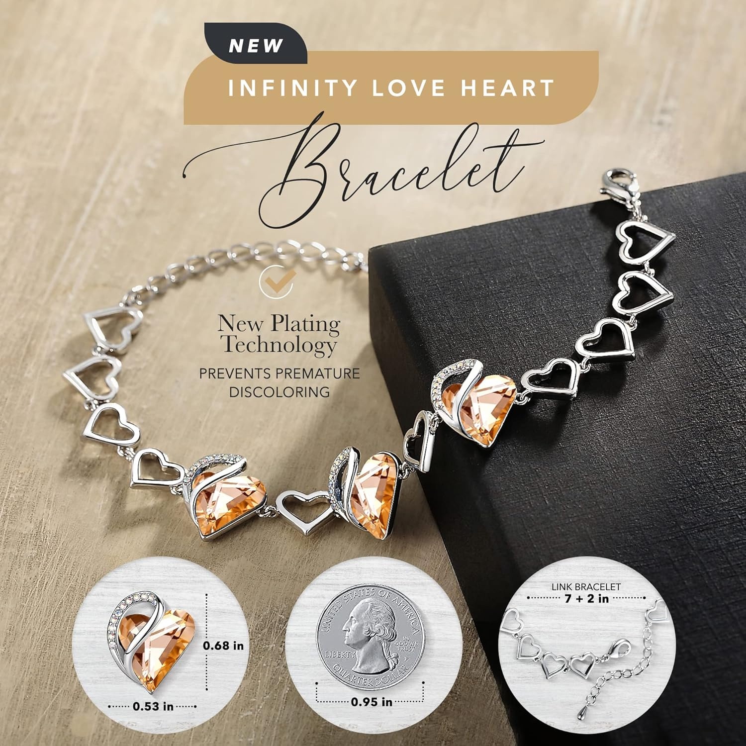 imageLeafael Infinity Love Heart Gift Bracelet for Women Birthstone or Healing Stone Crystal Silver Tone 7inch Chain and 2inch Extender15Healing Stone for EnergyCarnelian Orange