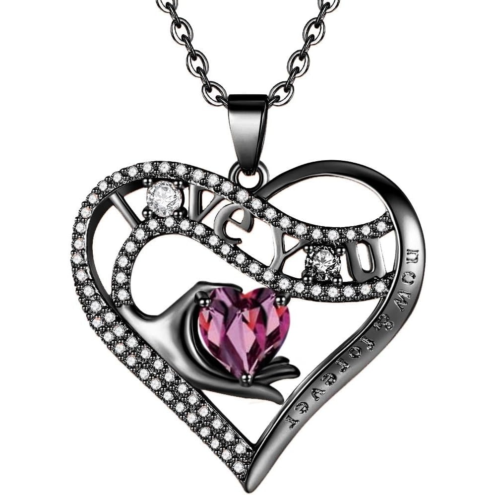 imageLeafael Gift Necklaces for Women Heart in Hand I Love You Birthstone Crystal for 12 Months Birthday Anniversary Jewelry for Wife Girlfriend Mom Rose Gold or Gunmetal Plated 18  2 Chain14FebruaryAmethyst Dark PinkGunmetal Plated
