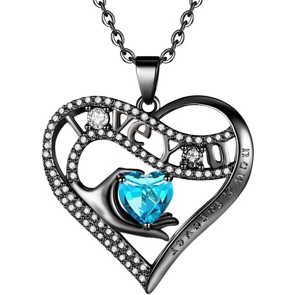 imageLeafael Gift Necklaces for Women Heart in Hand I Love You Birthstone Crystal for 12 Months Birthday Anniversary Jewelry for Wife Girlfriend Mom Rose Gold or Gunmetal Plated 18  2 Chain15MarchAquamarine Light BlueGunmetal Plated