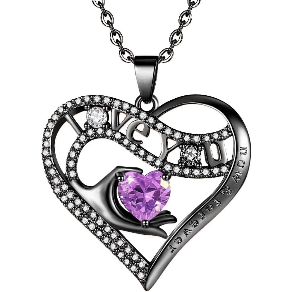 imageLeafael Gift Necklaces for Women Heart in Hand I Love You Birthstone Crystal for 12 Months Birthday Anniversary Jewelry for Wife Girlfriend Mom Rose Gold or Gunmetal Plated 18  2 Chain18JuneAlexandrite Light PurpleGunmetal Plated