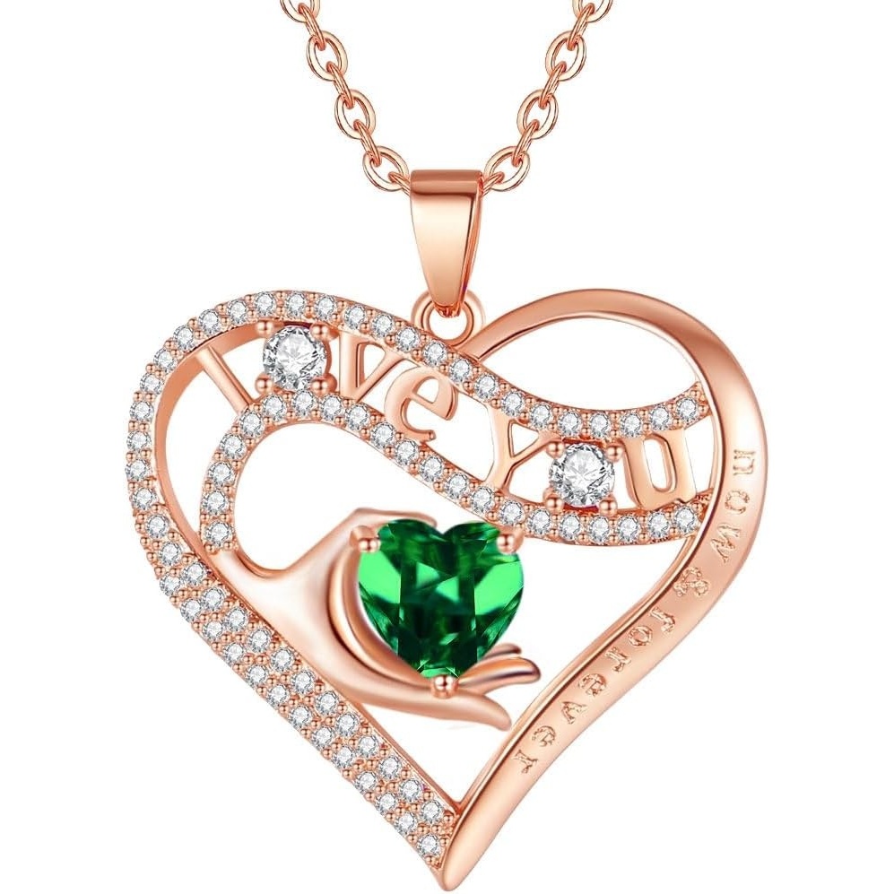 imageLeafael Gift Necklaces for Women Heart in Hand I Love You Birthstone Crystal for 12 Months Birthday Anniversary Jewelry for Wife Girlfriend Mom Rose Gold or Gunmetal Plated 18 2 Chain05MayEmerald GreenRose Gold Plated