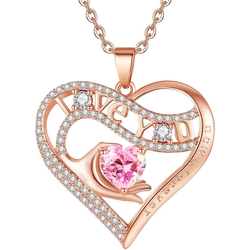 imageLeafael Gift Necklaces for Women Heart in Hand I Love You Birthstone Crystal for 12 Months Birthday Anniversary Jewelry for Wife Girlfriend Mom Rose Gold or Gunmetal Plated 18  2 Chain10OctoberRose Quartz PinkRose Gold Plated