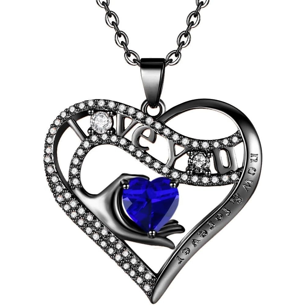 imageLeafael Gift Necklaces for Women Heart in Hand I Love You Birthstone Crystal for 12 Months Birthday Anniversary Jewelry for Wife Girlfriend Mom Rose Gold or Gunmetal Plated 18  2 Chain21SeptemberSapphire BlueGunmetal Plated