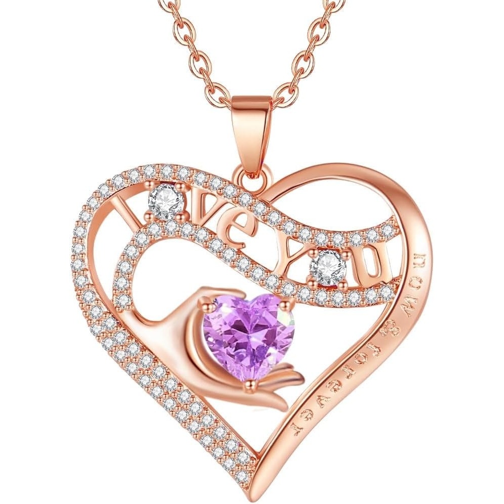 imageLeafael Gift Necklaces for Women Heart in Hand I Love You Birthstone Crystal for 12 Months Birthday Anniversary Jewelry for Wife Girlfriend Mom Rose Gold or Gunmetal Plated 18 2 Chain06JuneAlexandrite Light PurpleRose Gold Plated