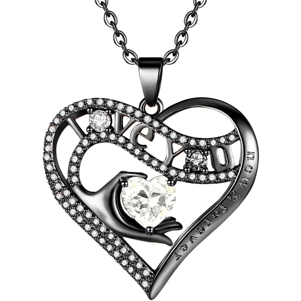 imageLeafael Gift Necklaces for Women Heart in Hand I Love You Birthstone Crystal for 12 Months Birthday Anniversary Jewelry for Wife Girlfriend Mom Rose Gold or Gunmetal Plated 18  2 Chain16AprilClear WhiteGunmetal Plated