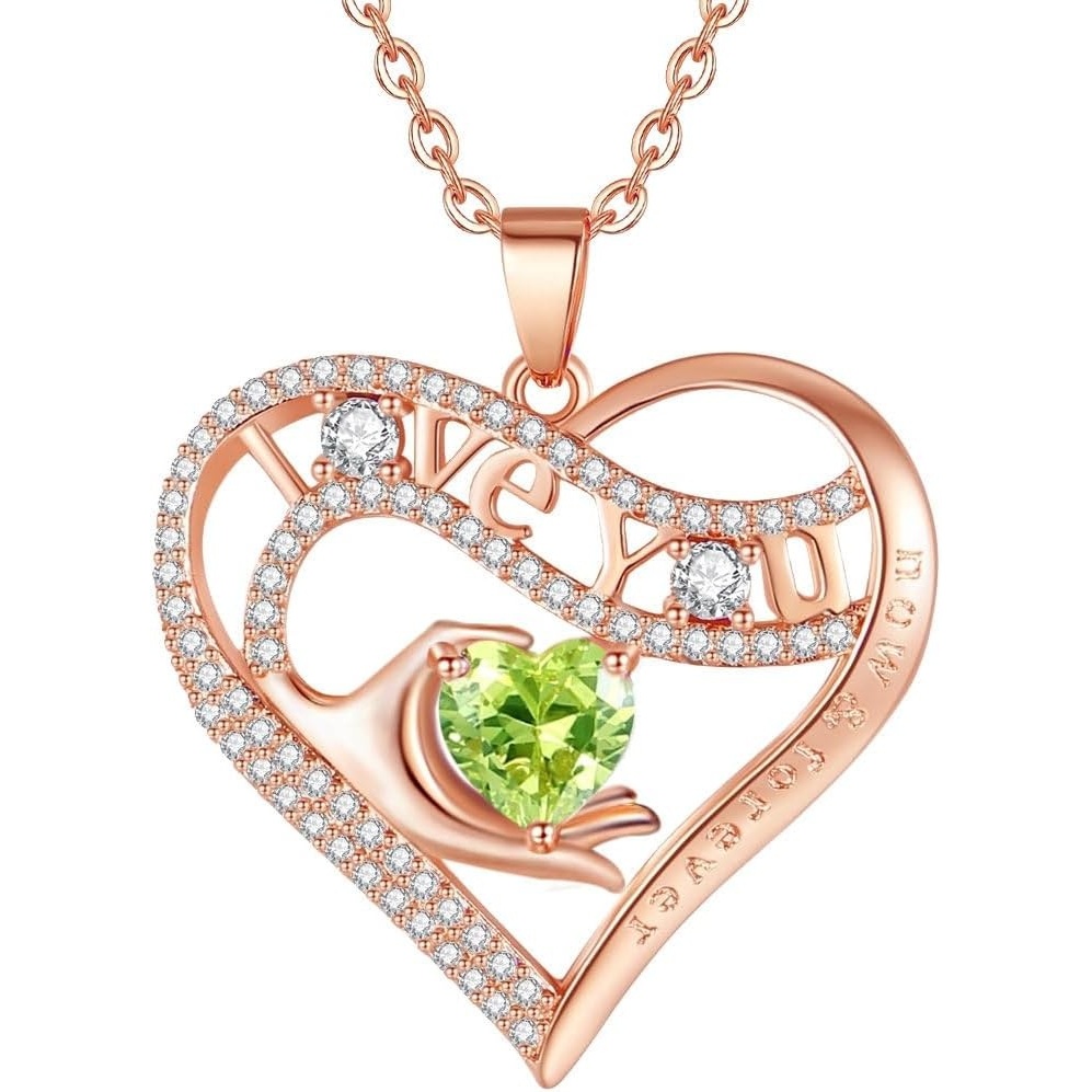 imageLeafael Gift Necklaces for Women Heart in Hand I Love You Birthstone Crystal for 12 Months Birthday Anniversary Jewelry for Wife Girlfriend Mom Rose Gold or Gunmetal Plated 18  2 Chain08AugustPeridot GreenRose Gold Plated