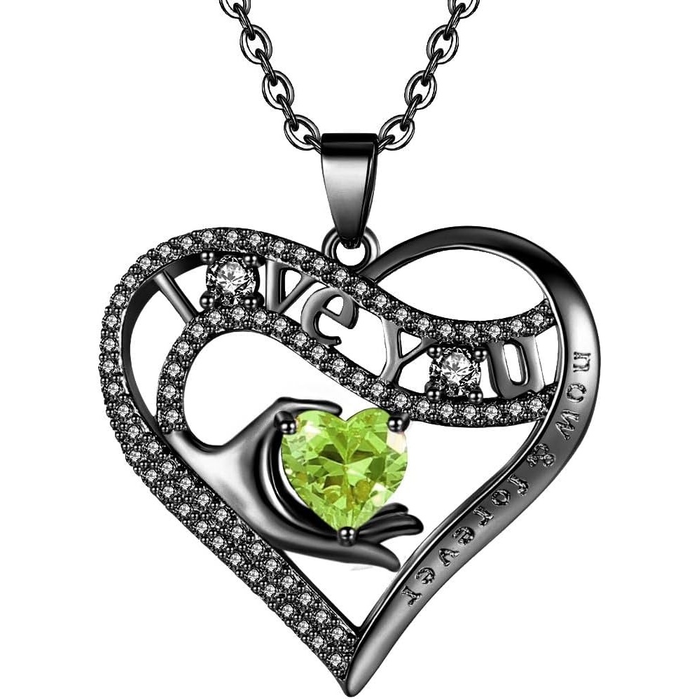 imageLeafael Gift Necklaces for Women Heart in Hand I Love You Birthstone Crystal for 12 Months Birthday Anniversary Jewelry for Wife Girlfriend Mom Rose Gold or Gunmetal Plated 18  2 Chain20AugustPeridot GreenGunmetal Plated