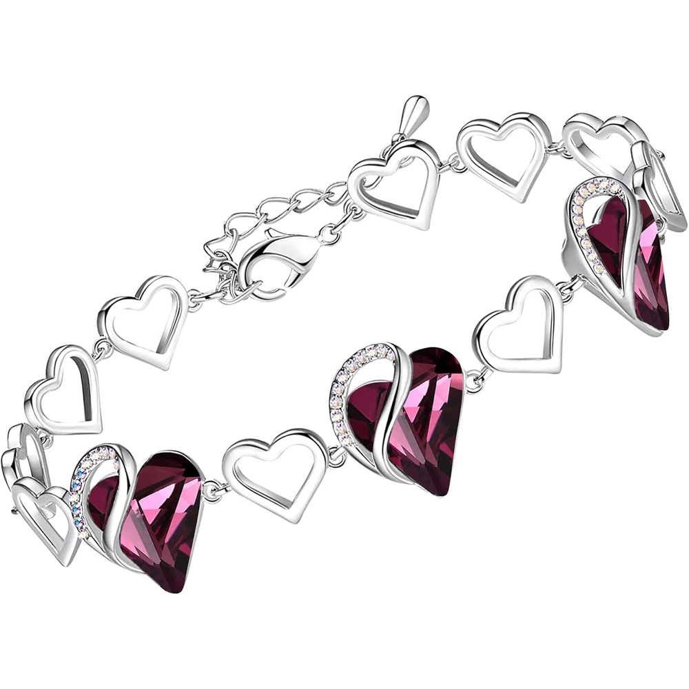 imageLeafael Infinity Love Heart Gift Bracelet for Women Birthstone or Healing Stone Crystal Silver Tone 7inch Chain and 2inch Extender02aFebruaryAmethyst Dark Pink