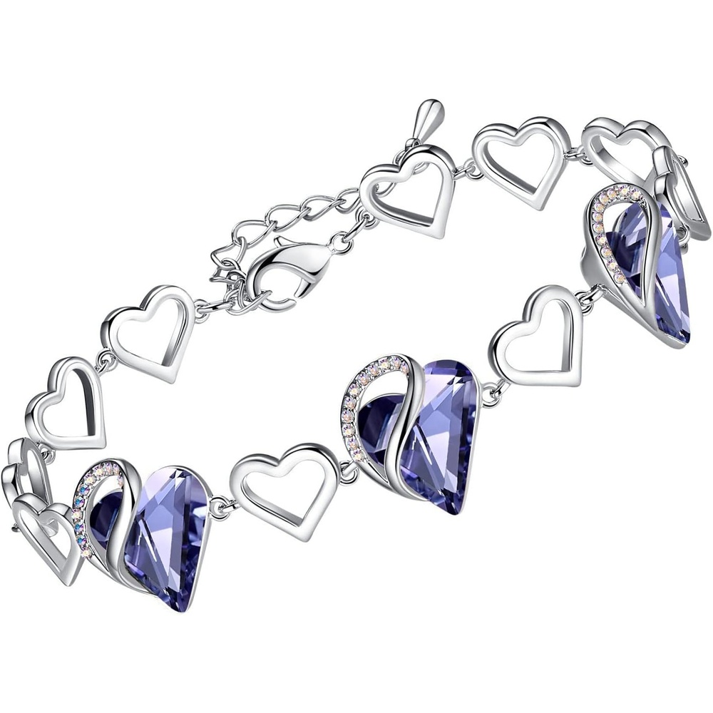 imageLeafael Infinity Love Heart Gift Bracelet for Women Birthstone or Healing Stone Crystal Silver Tone 7inch Chain and 2inch Extender02bFebruaryTanzanite Purple