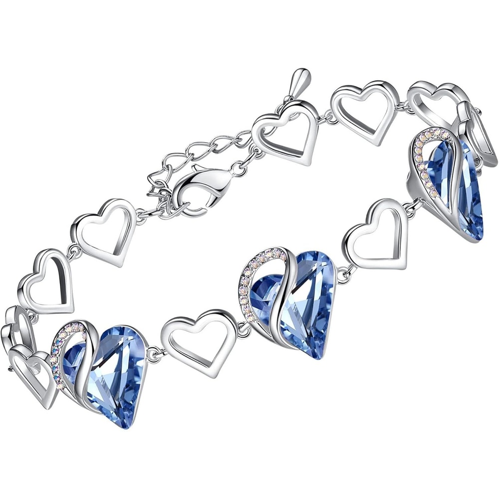 imageLeafael Infinity Love Heart Gift Bracelet for Women Birthstone or Healing Stone Crystal Silver Tone 7inch Chain and 2inch Extender03March DecemberLight Sapphire Blue