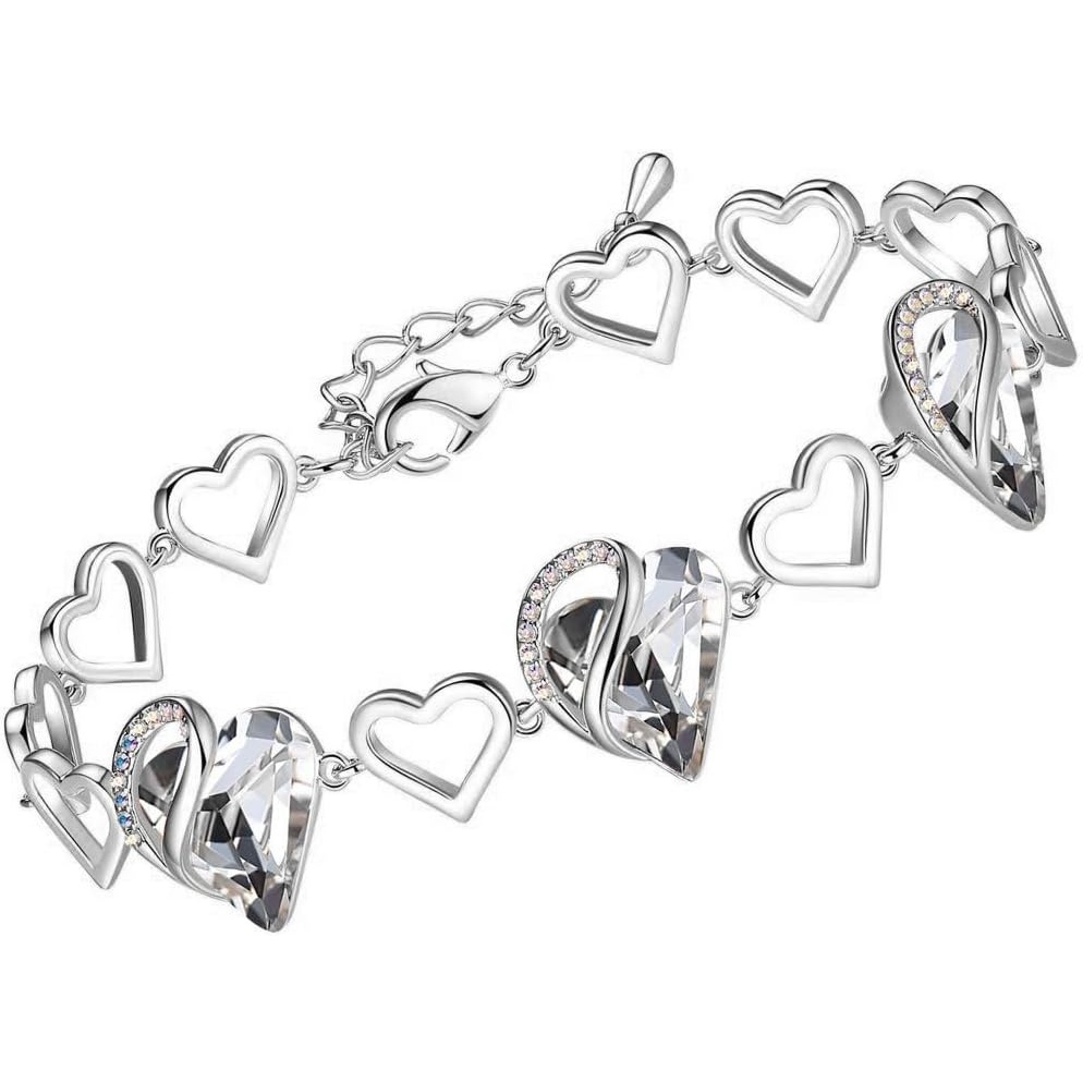 imageLeafael Infinity Love Heart Gift Bracelet for Women Birthstone or Healing Stone Crystal Silver Tone 7inch Chain and 2inch Extender04aAprilClear White Crystal