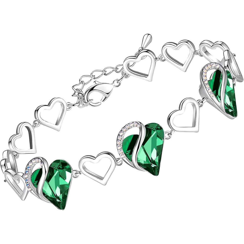 imageLeafael Infinity Love Heart Gift Bracelet for Women Birthstone or Healing Stone Crystal Silver Tone 7inch Chain and 2inch Extender05MayEmerald Green