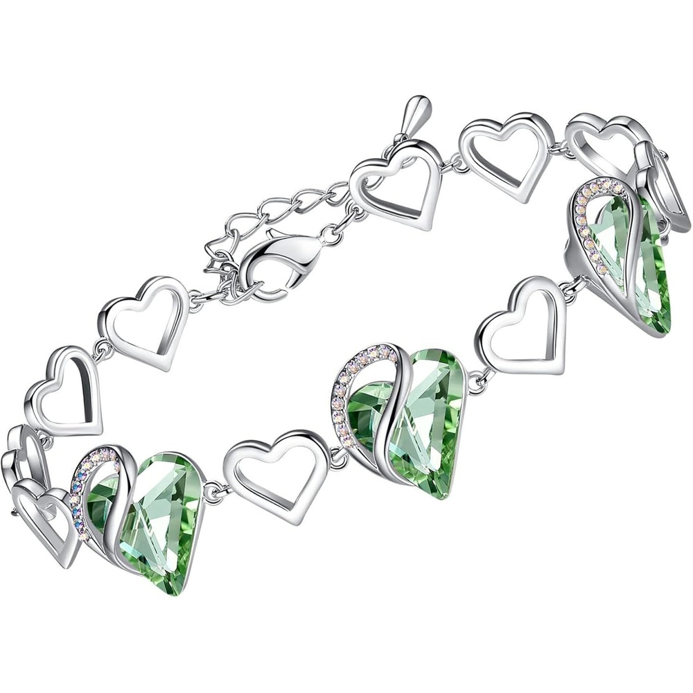imageLeafael Infinity Love Heart Gift Bracelet for Women Birthstone or Healing Stone Crystal Silver Tone 7inch Chain and 2inch Extender08bAugustHealing Stone for ConfidenceLight Chrysolite Green