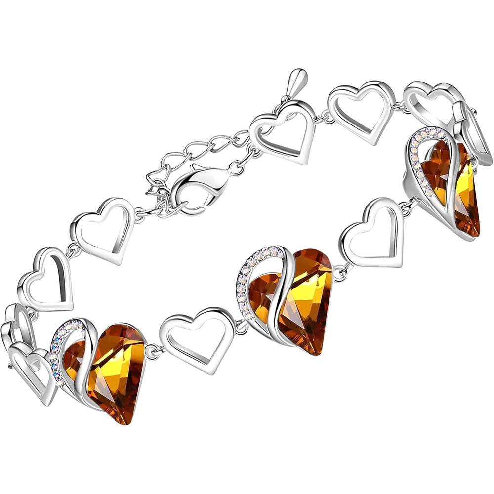 imageLeafael Infinity Love Heart Gift Bracelet for Women Birthstone or Healing Stone Crystal Silver Tone 7inch Chain and 2inch Extender11aNovemberAmber Brown