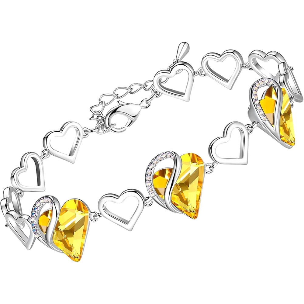 imageLeafael Infinity Love Heart Gift Bracelet for Women Birthstone or Healing Stone Crystal Silver Tone 7inch Chain and 2inch Extender11bNovemberHealing Stone for HappinessCitrine Yellow