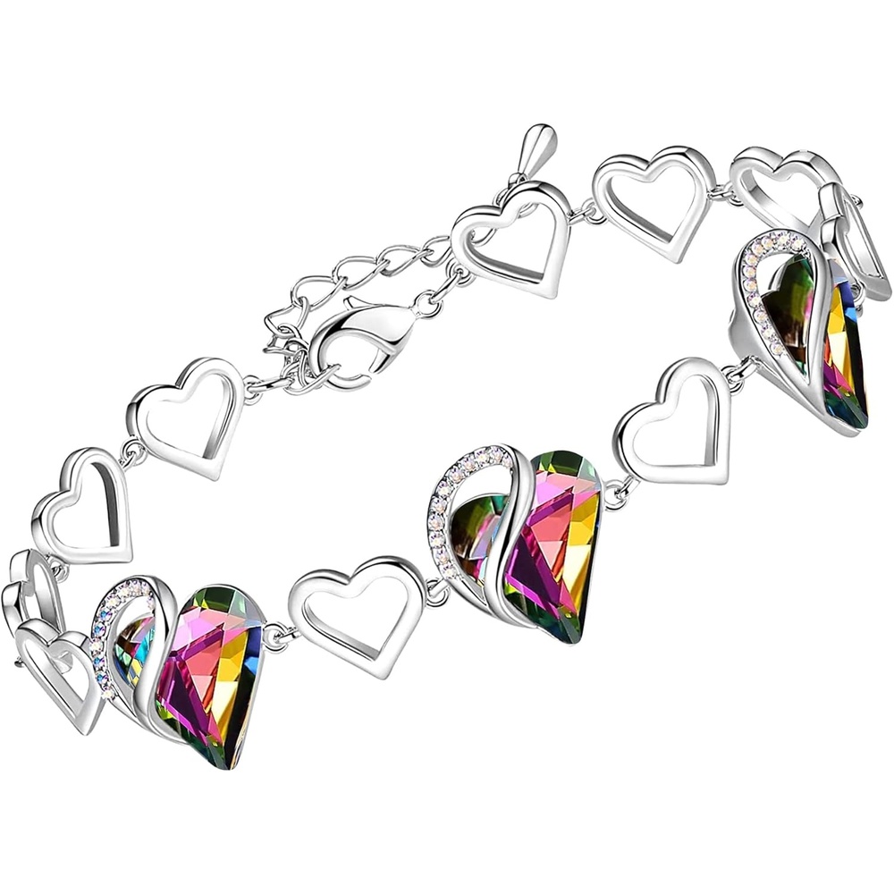 imageLeafael Infinity Love Heart Gift Bracelet for Women Birthstone or Healing Stone Crystal Silver Tone 7inch Chain and 2inch Extender14Healing Stone for ProtectionRainbow Tourmaline Black