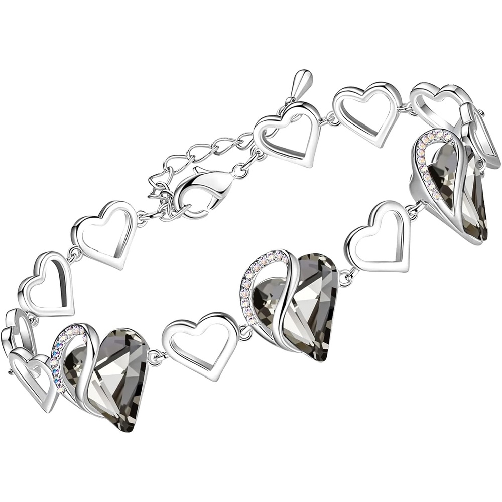 imageLeafael Infinity Love Heart Gift Bracelet for Women Birthstone or Healing Stone Crystal Silver Tone 7inch Chain and 2inch Extender14bHealing Stone for ProtectionClear Black
